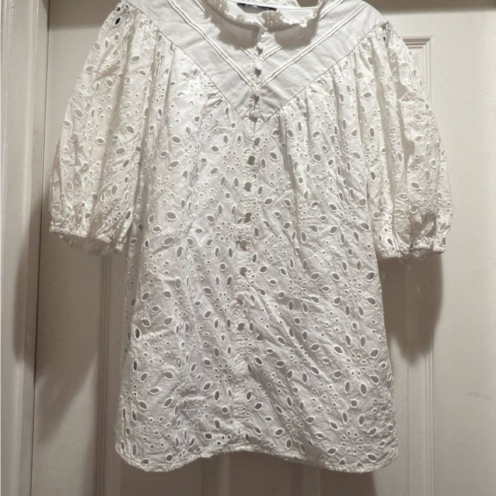 Chic White Eyelet Blouse for Women